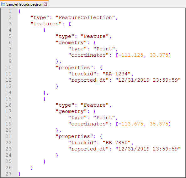 Event data formatted as GeoJSON